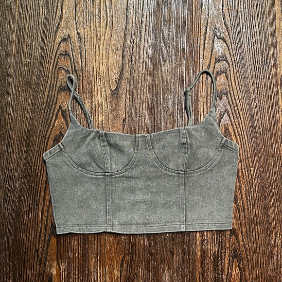 Green Denim Bustier Bra Crop Top Medium - Picture 1 of 8